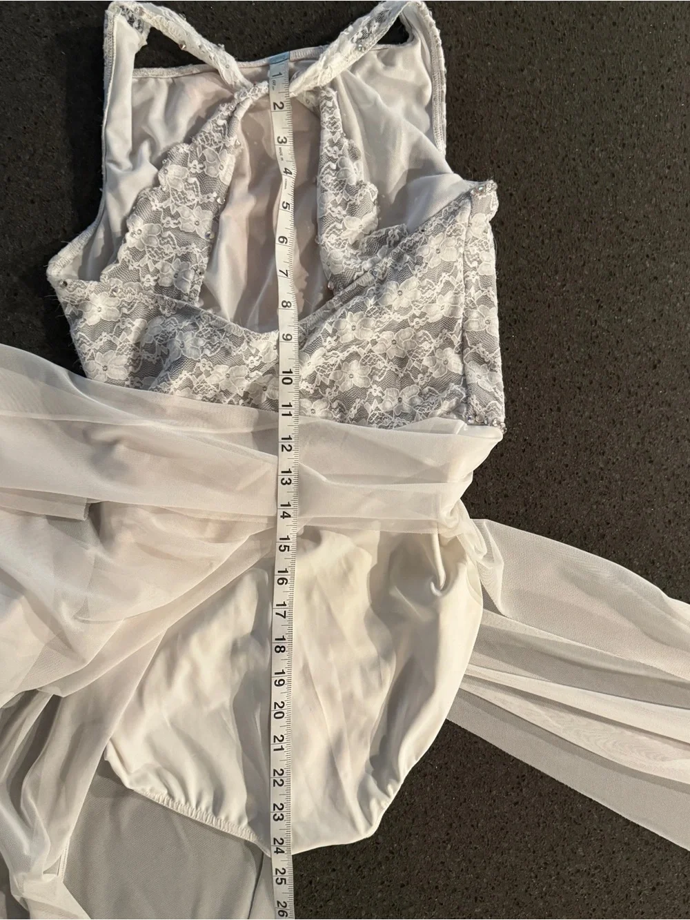 balera White Lace Bodice Sheer Mesh Prom Dress